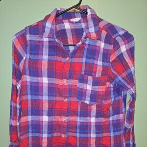 Aeropostale shirt Womens Medium Flannel Red Purple Plaid button
